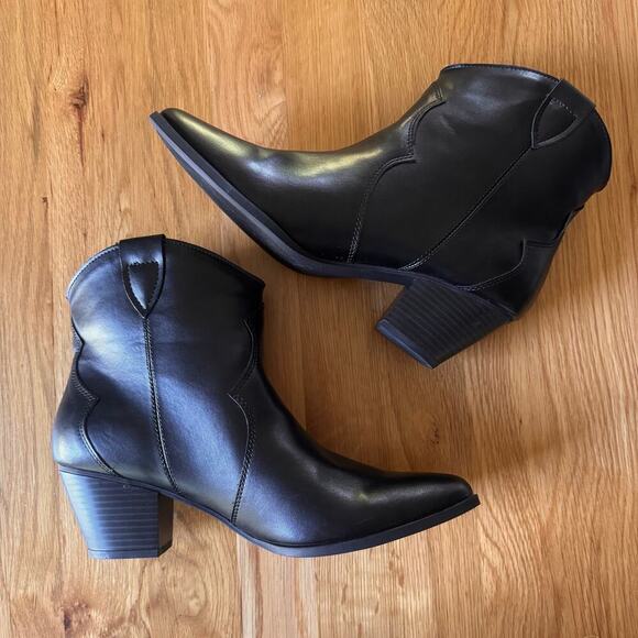 GAP Western Heeled Cowboy Boots Faux Leather in "True Black" Size 9.5 - Picture 3 of 9